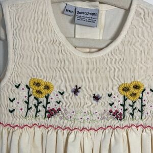 Vintage Sweet Dreams Cream Dress with Floral handsmocking